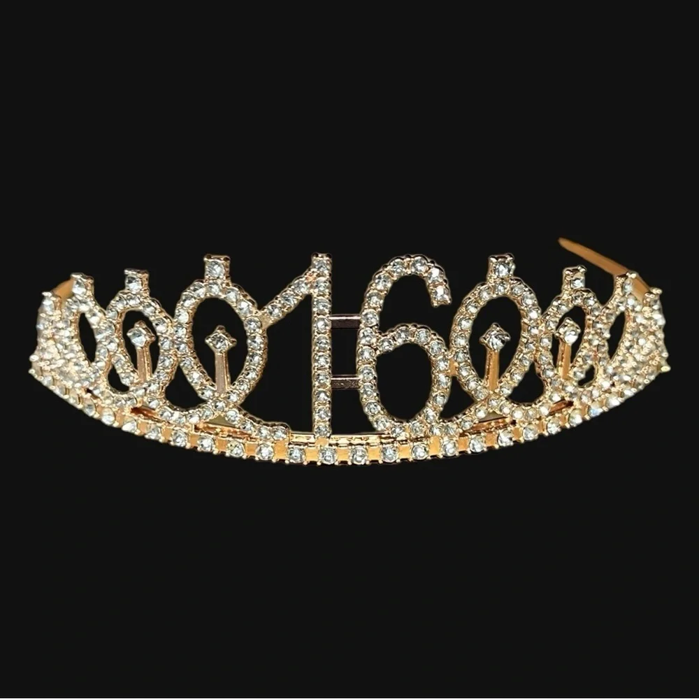 🌻Happy 16h Birthday Rose Gold Crown Tiara One Size and Cake Topper_2